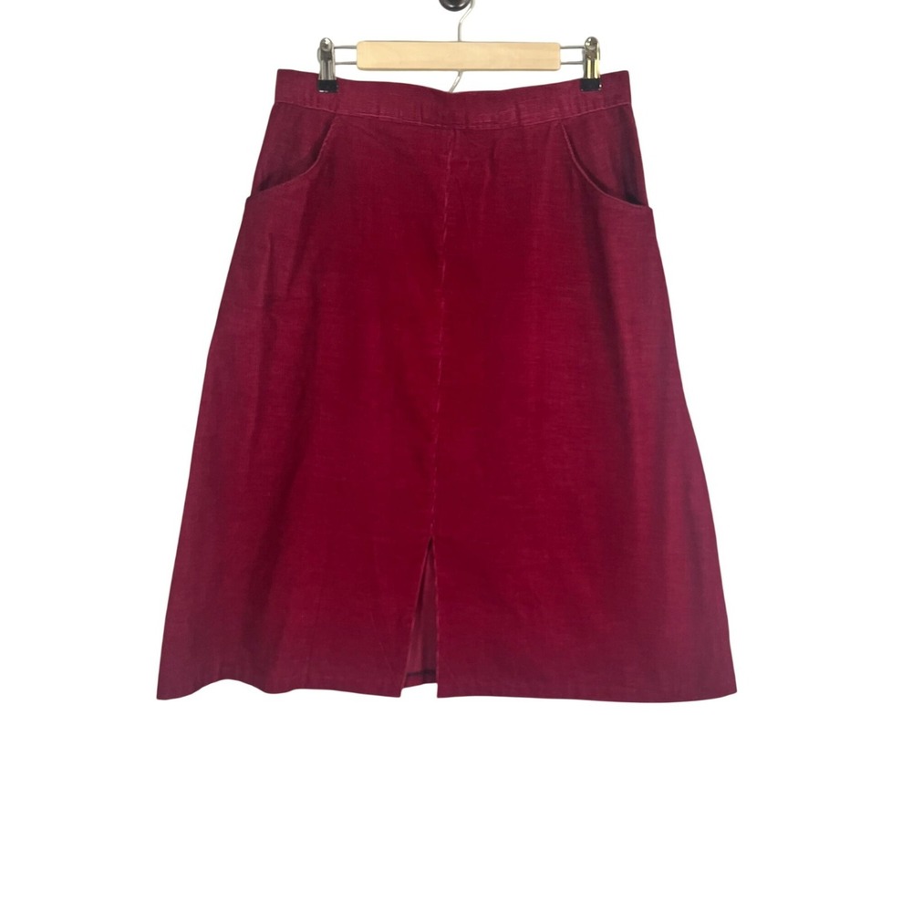 Retro Corduroy Midi Skirt Red 32" Boho Indie Folk Festive Chic Parisian 80s Art